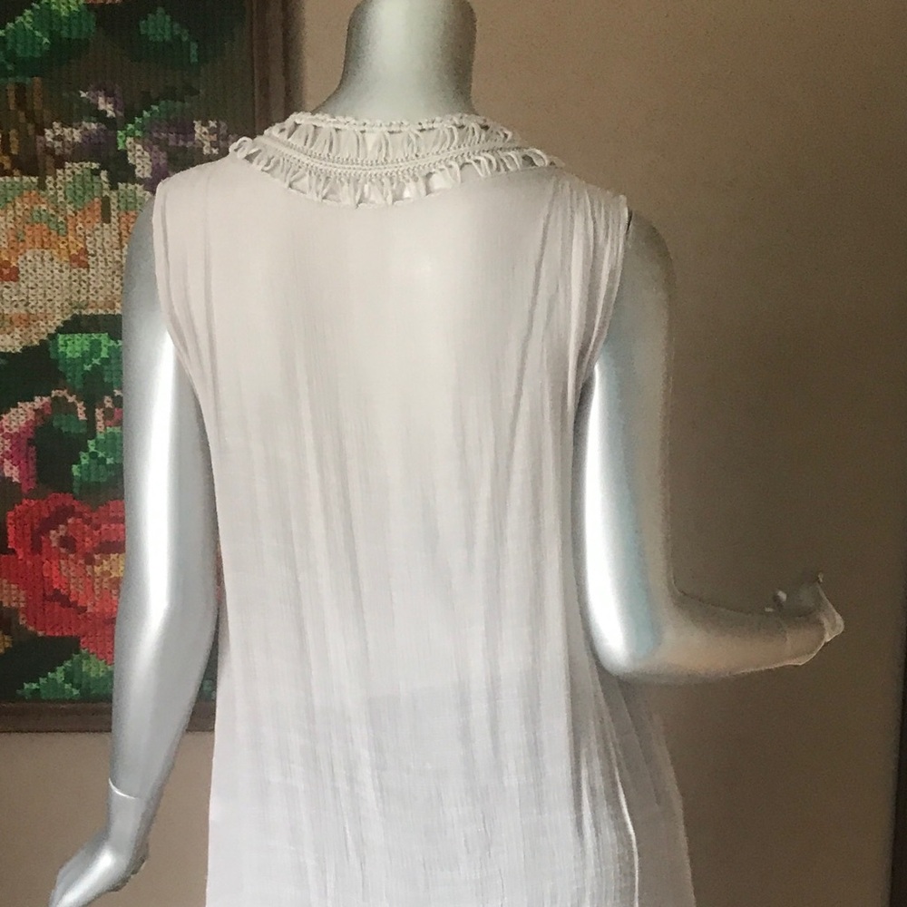 Small Medium Women’s Open Front Crochet Tie Waist Cardigan Vest Taupe Flowing - Picture 10 of 15